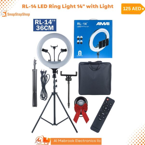 RL-14 LED Ring Light 14 with Light Stand, Color Filter, Phone Holder for Makeup, YouTube, TikTok, CameraPhone Video Shooting